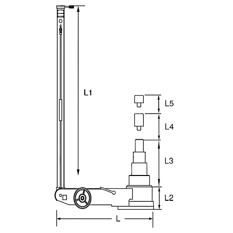Technische Zeichnung einer Hebebühne mit Maßangaben: L, L1, L2, L3, L4 und L5.